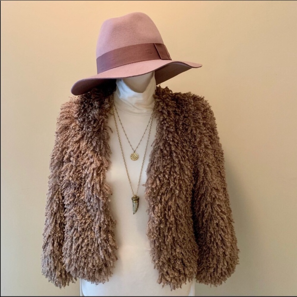 Plastic Island cropped shag jacket brown